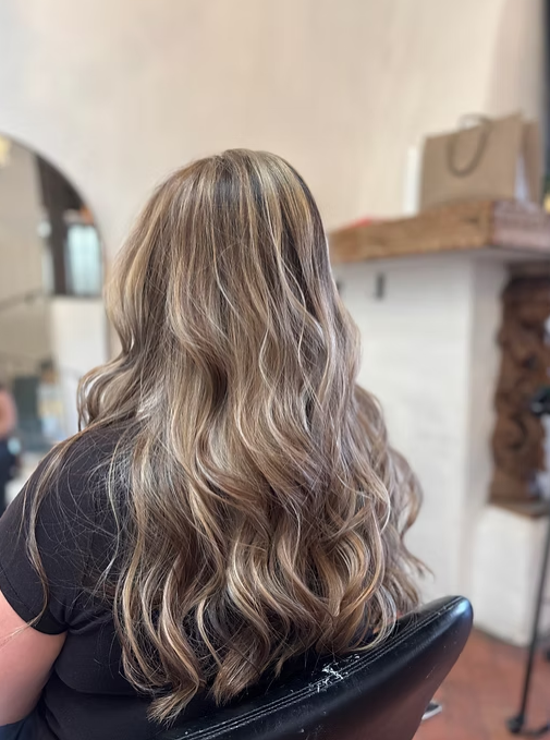 Long blonde balayage hair color Albuquerque New Mexico